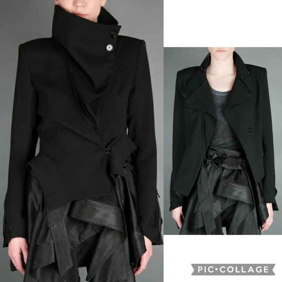 Ann Demeulemeester | Asymmetric Blazer with Oversized-lapel and Zip Details - Picture 3 of 15